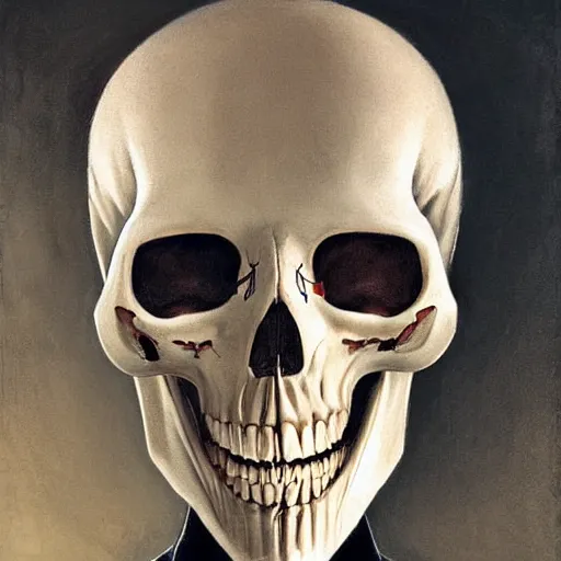 Prompt: Portrait of a suited blond with medical gloves and a skull face mask, by Gerald Brom and Kim Kyoung Hwan