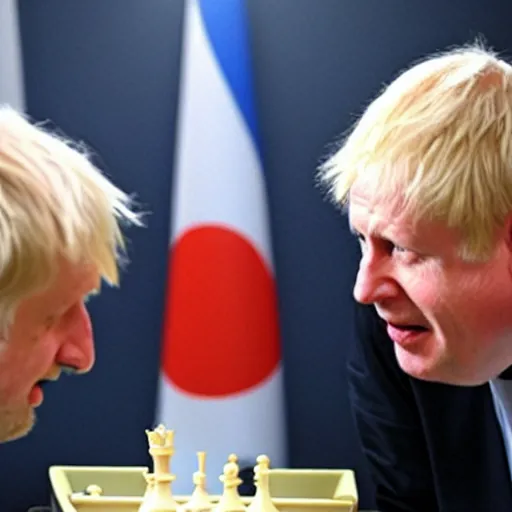 Image similar to Boris Johnson and putin playing a game of chess