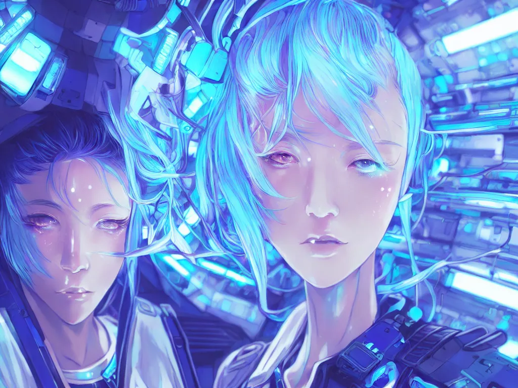 Prompt: portrait light blue hair anime visual futuristic female cyber airforce, on cyberpunk neon light tokyo rooftop, ssci - fi and fantasy, intricate and very beautiful, human structure, concept art by kyoto studio, sharp focus, anime fantasy illustration by rossdraws and magali villeneuve and liya nikorov and luxearte, frostine engine