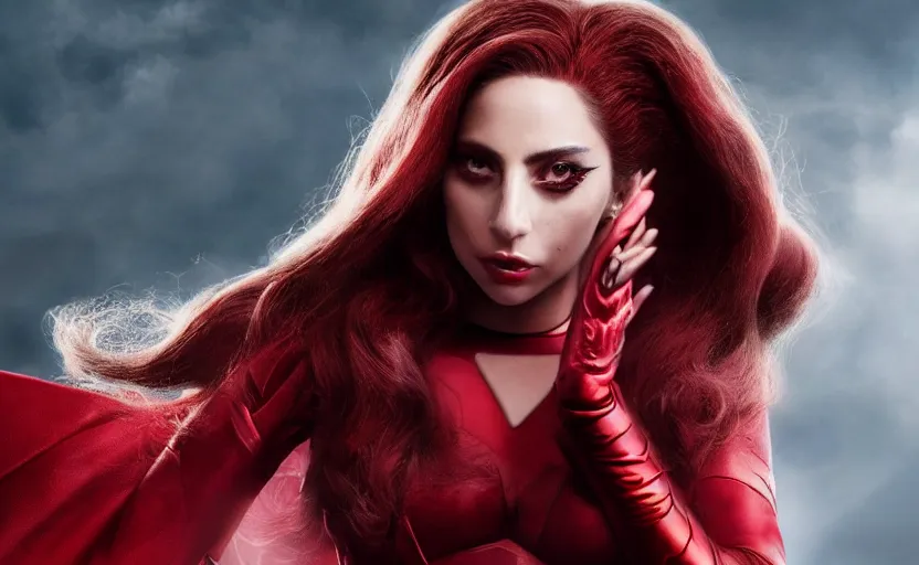 Image similar to lady gaga as the scarlet witch High resolution. Highly detailed. Dramatic. 8k.4k.