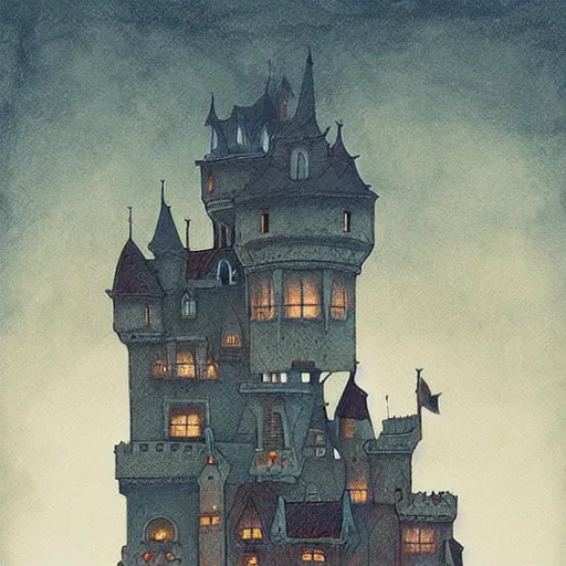 Image similar to A beautiful drawing of a castle in the clouds. instruction manual by Anton Fadeev, by John Kenn Mortensen graceful