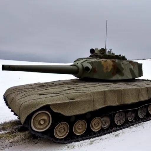 Image similar to photo of Challenger 2 tank in arctic camouflage