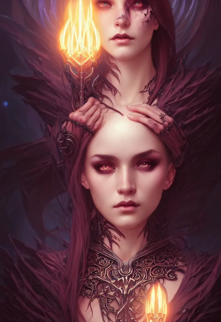 Image similar to Necromancer Sorceress filled background around face, fantasy magic, undercut hairstyle, dark light night, intricate, elegant, sharp focus, illustration, highly detailed, digital painting, concept art, matte, art by WLOP and Artgerm and Greg Rutkowski and Alphonse Mucha, masterpiece