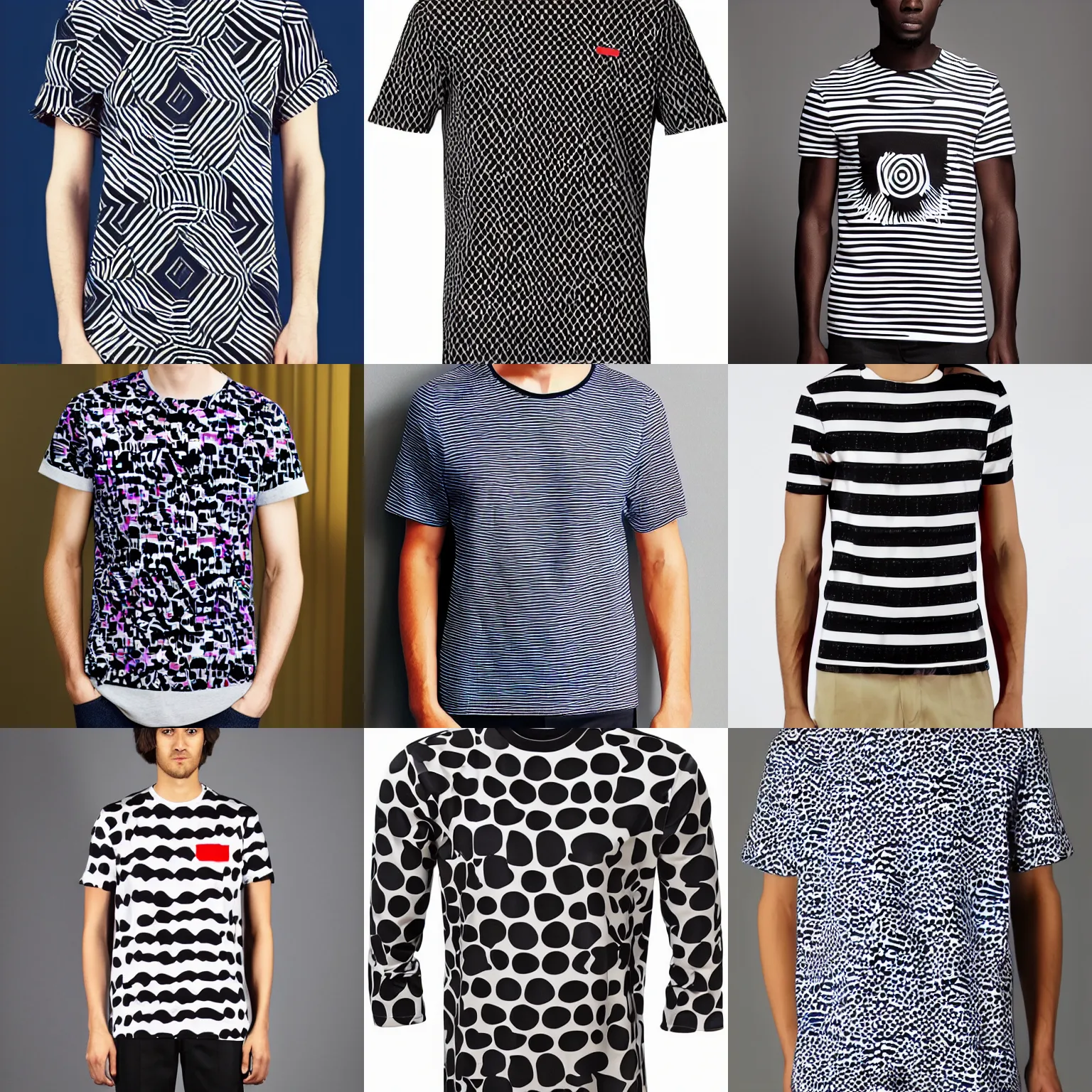 Prompt: Sarasa marimekko bold men's t-shirt fashion design