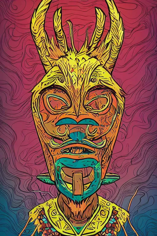 Image similar to animal mask totem roots flower tribal feather gemstone plant wood rock shaman vodoo video game vector cutout illustration vivid multicolor borderlands comics by josan gonzales and dan mumford radiating a glowing aura