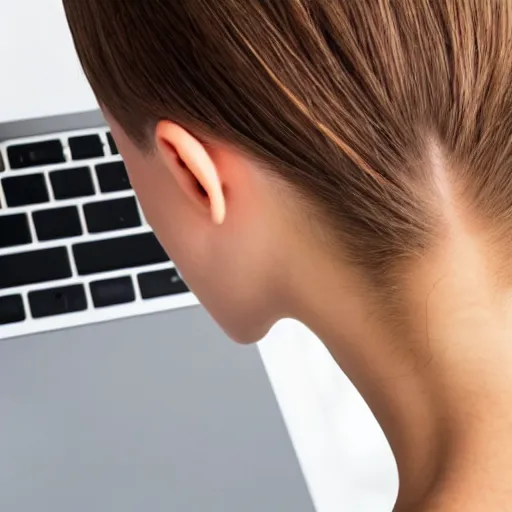 Image similar to usb cable plugged in, back of head, woman, computer, hair clip