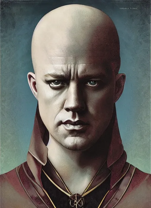 Prompt: channing tatum as aleister crowley the grand mage of thelema. art by tom bagshaw and greg danton