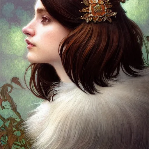 Image similar to beautiful detailed picture of a havanese with white and brown hair, radiant light, art nouveau, intricate, elegant, highly detailed, my rendition, digital painting, artstation, concept art, smooth, sharp focus, illustration, art by artgerm and greg rutkowski and alphonse mucha