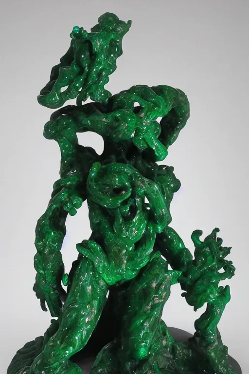 Image similar to emerald and black marble statue of the eldritch fungus god thing