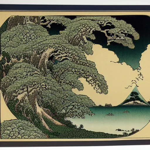 Image similar to the shire, highly detailed, intricate, in the style of hokusai