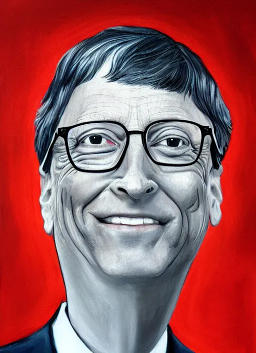 Image similar to photo portrait painting of bill gates on shrooms