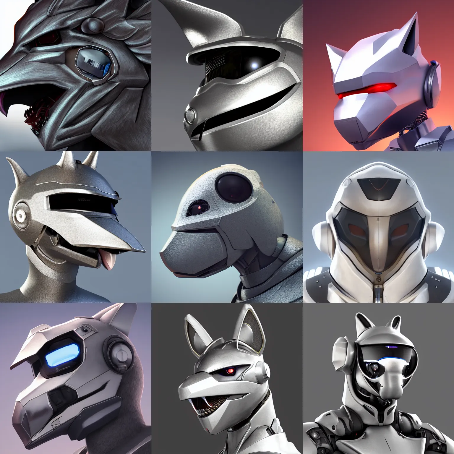 Prompt: furry art, bust profile picture of an evil male robotic anthro silver dragon, visor screen for face, snout under visor, commission on furaffinity, cgsociety, octane render, hard angles, metal