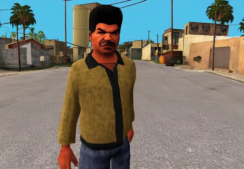 Prompt: A screenshot of George Lopez in GTA San Andreas.