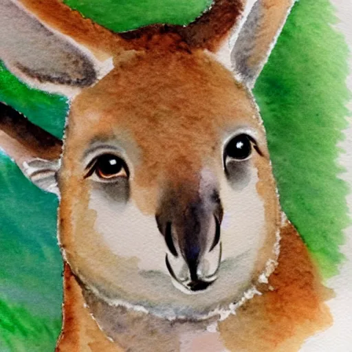 Prompt: watercolor sketch of a story book kangaroo