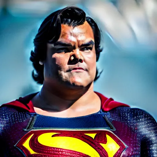 Prompt: jack black starring as superman, movie still, 8 k