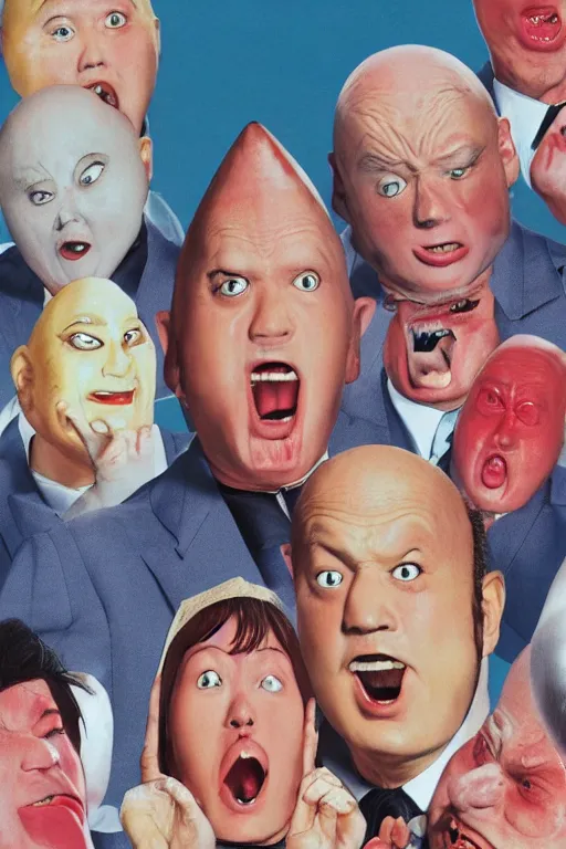 Prompt: coneheads, japanese vhs cover art, detailed facial expressions