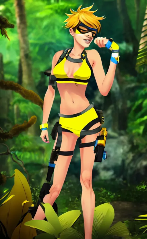 prompthunt: tracer game character, in yellow bikini thong yellow