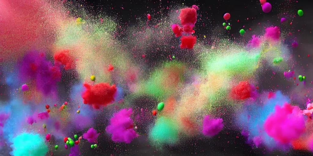 Image similar to colorful powder explosion in the air, houdini redshift rendered, high in detail.