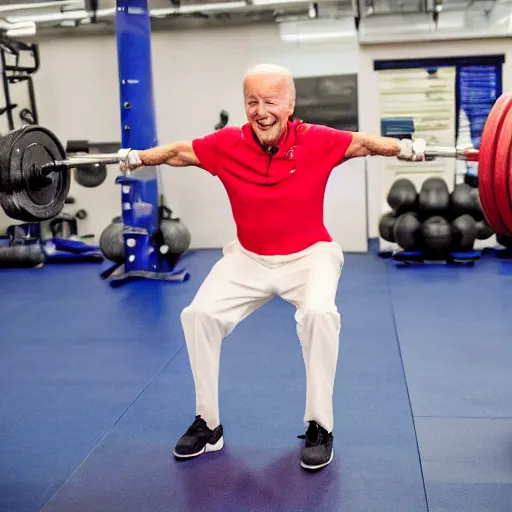 Image similar to joe biden doing weights, in the gym