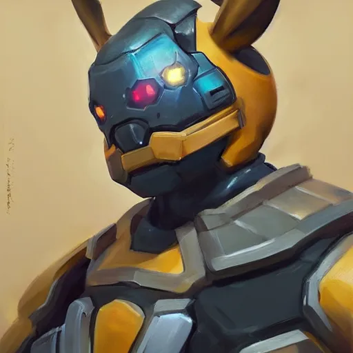 Image similar to greg manchess portrait painting of partially armored pikachu as overwatch character, medium shot, asymmetrical, profile picture, organic painting, sunny day, matte painting, bold shapes, hard edges, street art, trending on artstation, by huang guangjian and gil elvgren and sachin teng