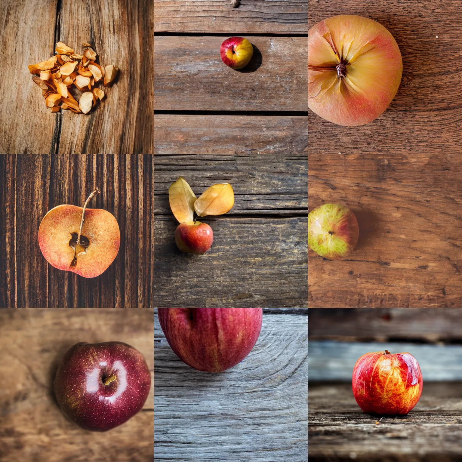 Image similar to A dried apple on a cracked wooden table