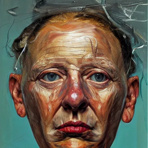 Image similar to high quality high detail painting by lucian freud and jenny saville, hd, 2 0 faces, turquoise