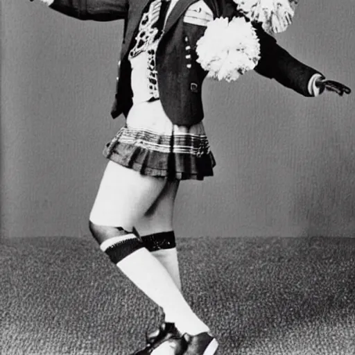 Image similar to albert einstein dressed as a high school cheerleader