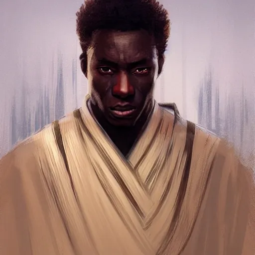 Image similar to portrait of a man by greg rutkowski, deji skywalker from star wars expanded universe, wearing jedi robes, he is about 2 0 years old, highly detailed portrait, digital painting, artstation, concept art, smooth, sharp foccus ilustration, artstation hq