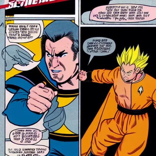 Image similar to captain kirk going super saiyan on star trek comic book