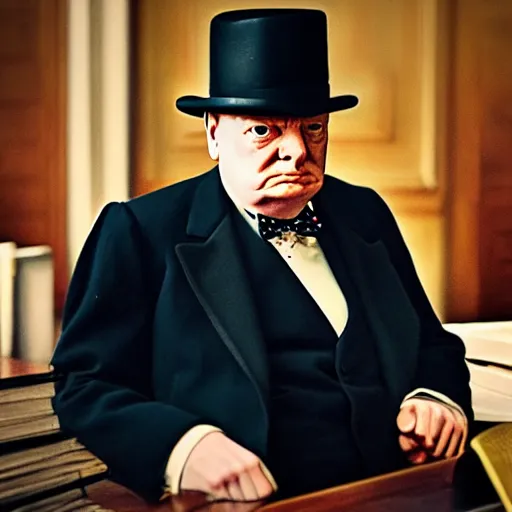 Prompt: Winston Churchill in court, represented by the lawyer Saul Goodman, high detail, real lighting, photography from Vogue magazine, colorized, 85mm Sigma Art Lens