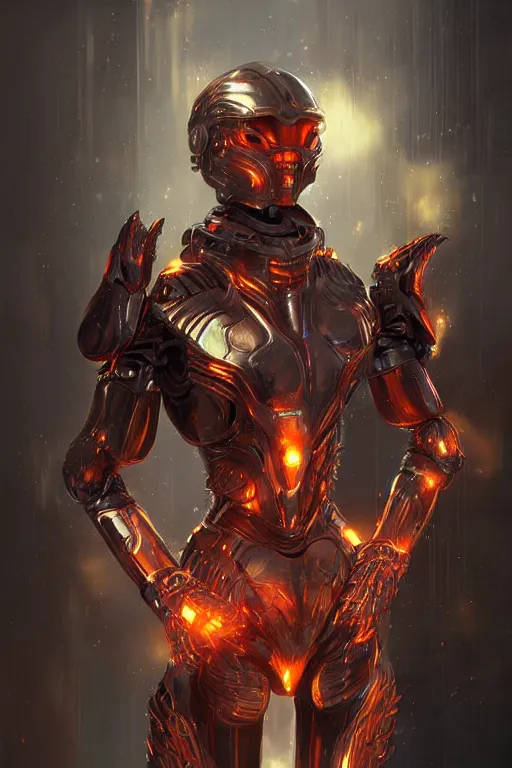 Image similar to Cybernetic Fire Armor, fantasy, magic, digital art by WLOP, highly detailed, illustration, bossfight