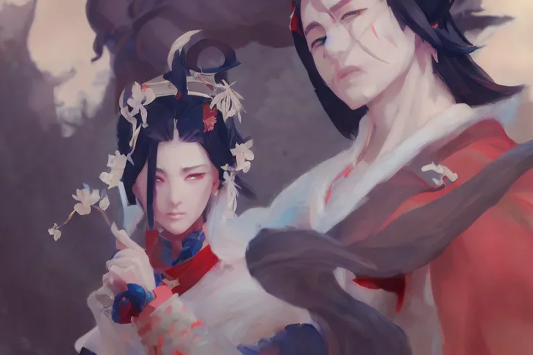 Prompt: Onmyoji detailed art, artstation, by WLOP, by Bo Chen, by Alex Flores