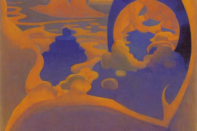 Image similar to the wake of the unseen object,by Nicholas Roerich and Adolf Wölfli, symbolist, dramatic lighting, elaborate geometric ornament, Art Brut, smooth, sharp focus, extremely detailed