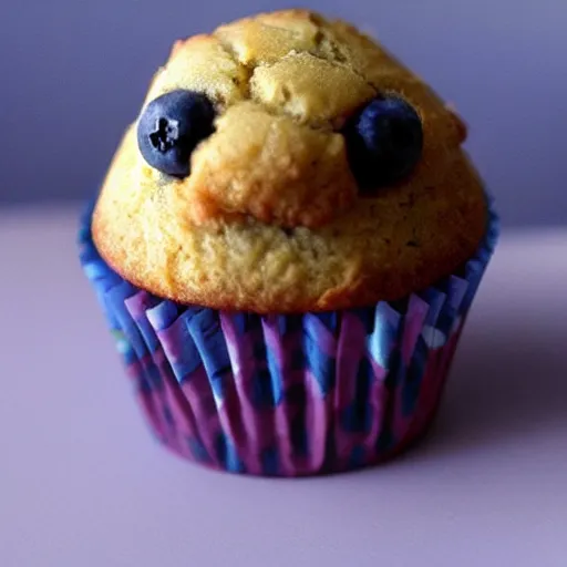 Prompt: a muffin that looks like a hamster, 4 k, realistic, baked, detailed, blueberries replace eyes