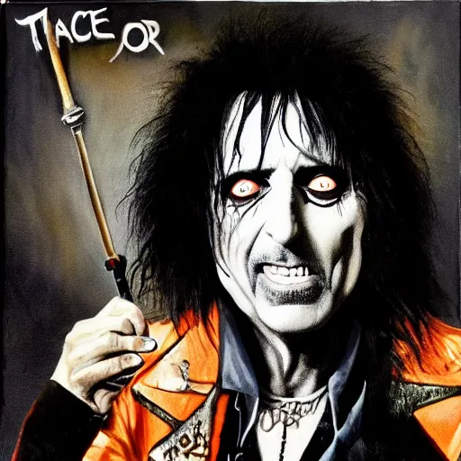 Image similar to Alice cooper in the style of terry gillam