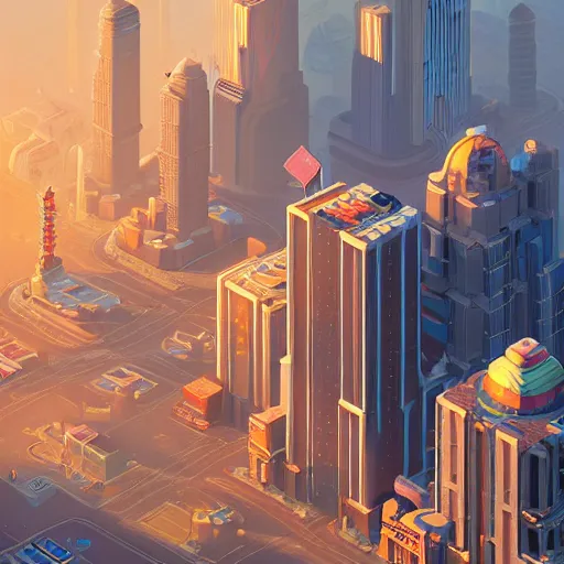 Image similar to isometric cybercity, golden hour by tyler edlin and petros afshar and christopher balaskas and marius borgeaud and kiliain eng, global illumination, ambient occlusion, 3 0 mm, well proportioned, highly detailed, rule of thirds