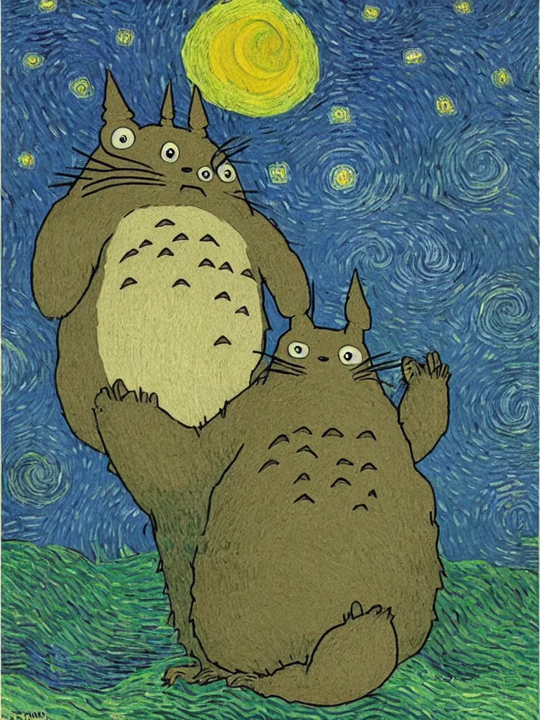 Image similar to “Totoro by Vincent Van Gogh”