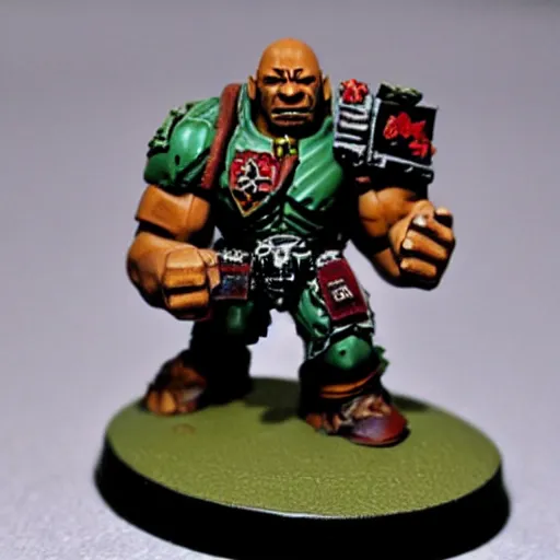 Prompt: ork!!! dwayne! johnson!, painted warhammer! 4 0 k! miniature, 4 k