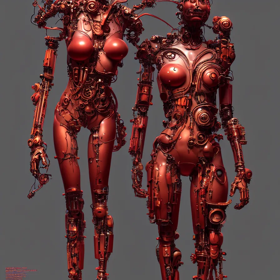 Image similar to portrait, antique marble statue venus, super hero pose, red biomechanical dress, inflateble shapes, wearing epic bionic cyborg implants, masterpiece, intricate, biopunk futuristic wardrobe, highly detailed, art by akira, mike mignola, artstation, concept art, background galaxy, cyberpunk, octane render