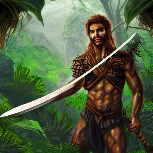 Prompt: demigod holding a demonic sword in the jungle, 8 k revolution, hyper detailed, digital art, fantasy, mystical