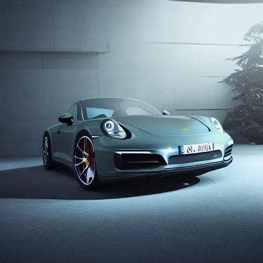 Image similar to (Porsche) designed by Apple, studio light, octane render