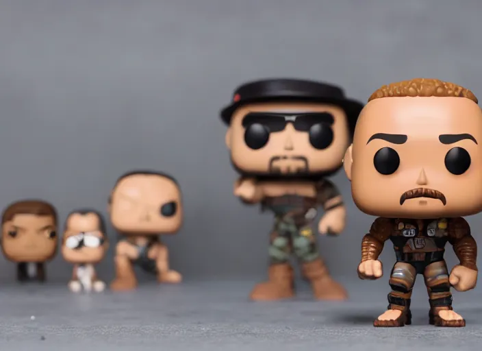 Prompt: product still of Dwayne Johnson funko pop with box, 85mm f1.8