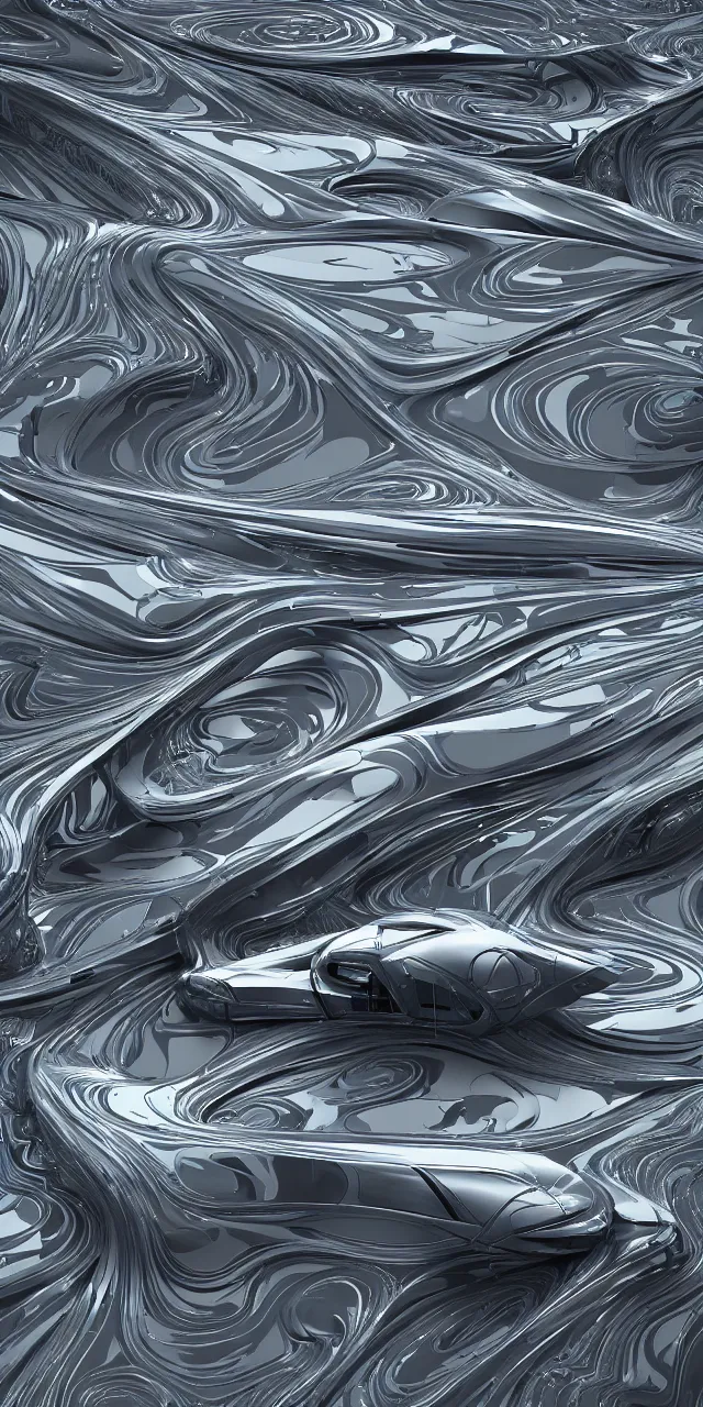 Image similar to A seamless pattern of sci-fi organic zaha hadid car ash thorp car khyzyl saleem organic car Daniel Simon design in the blade runner 2049 film keyshot product render cloudy plastic ceramic material shiny gloss water reflections, seamless pattern, Octane render in Maya and houdini, vray, large motifs, ultra high detail ultra realism, unreal engine, 4k in plastic dark tilt shift