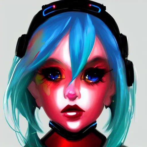 Prompt: cute robot waifu cybergoth portrait neoncolor hdr elegant digital painting artstation