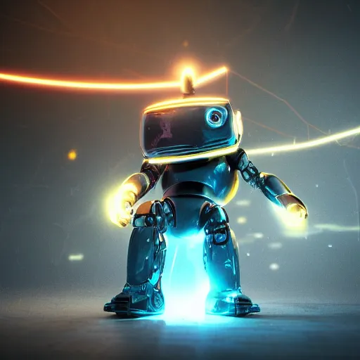 Image similar to robot, lightning around, sparkles, 3d render, octane render, trending on artstation, high details