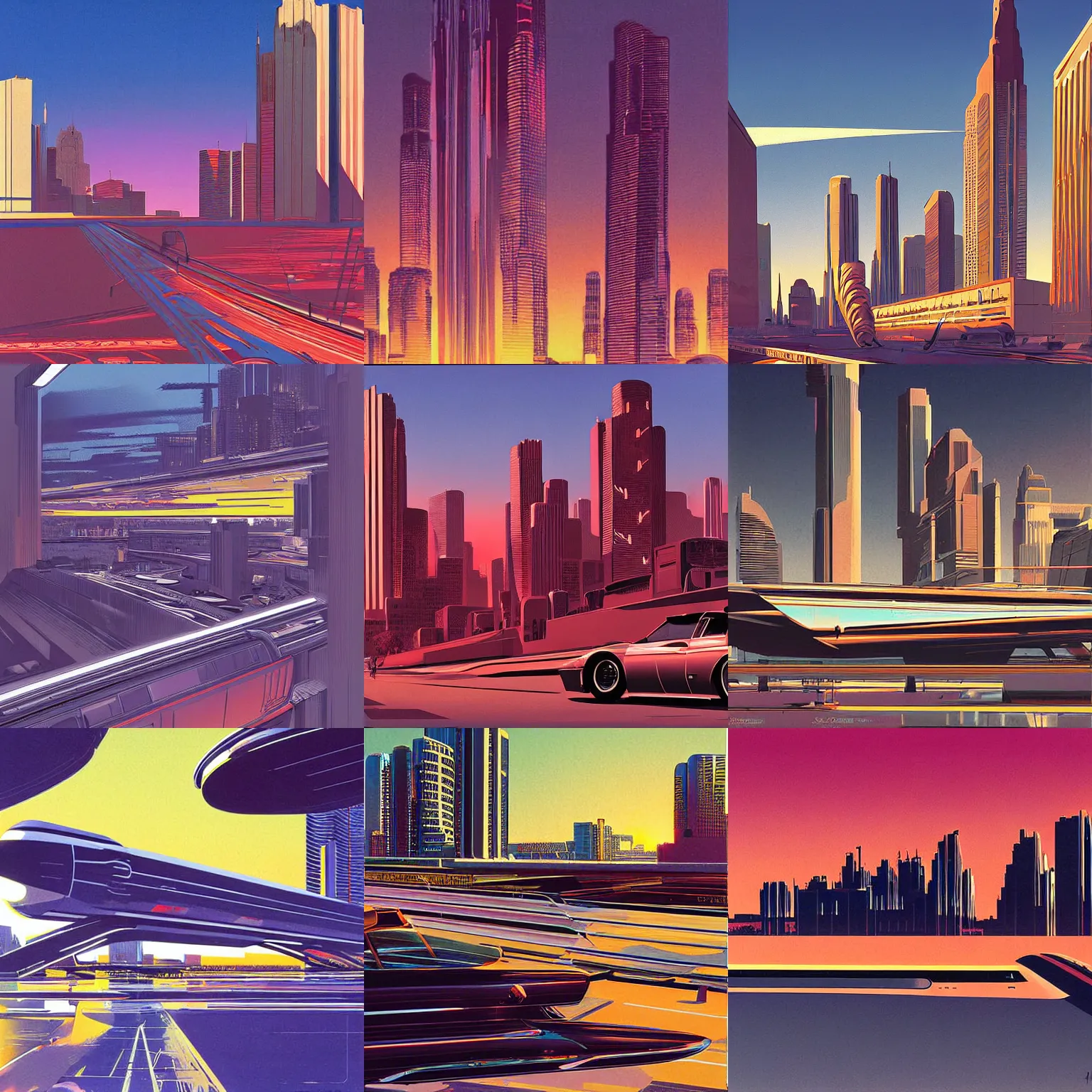 Prompt: digital art, detailed realistic illustration of a beautiful skyline by Syd Mead