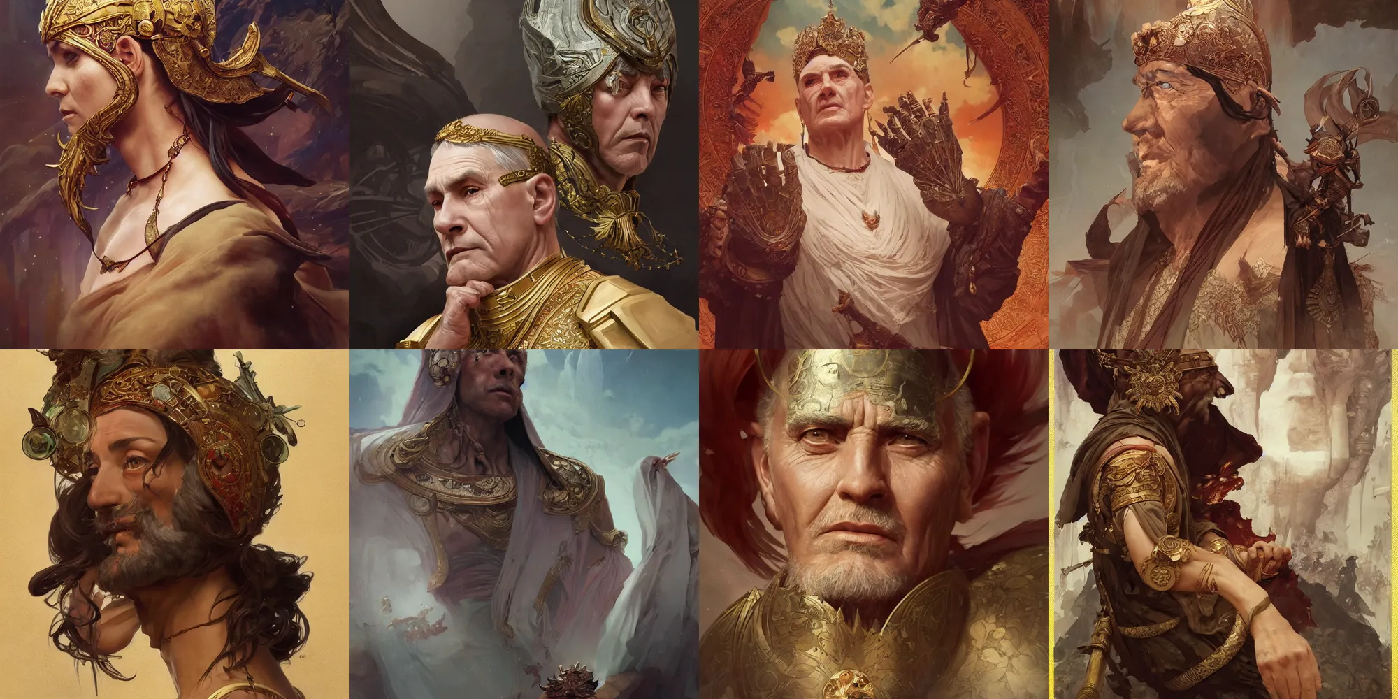 Prompt: a masterful illustrated portrait of the emperor older than time, painted, 4k artwork, trending on artstation, octane render, art by artgerm and greg rutkowski and alphonse mucha and craig mullins and James Jean and Andrei Riabovitchev and Marc Simonetti and peter mohrbacher