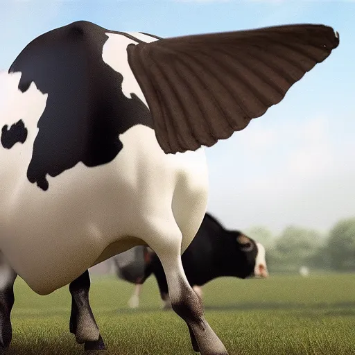 Image similar to portrait of a flying cow with wings, photorealistic, 4 k