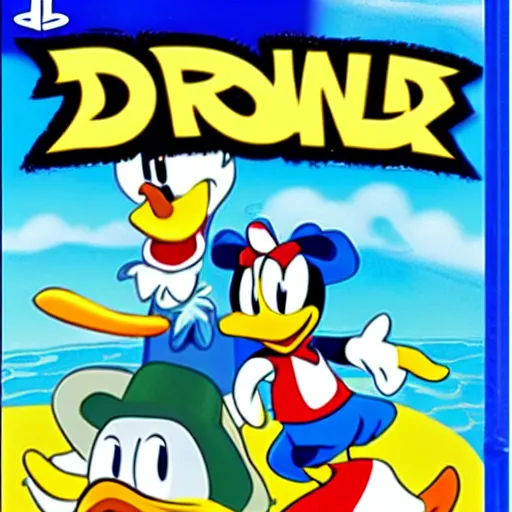 Prompt: donald duck quack attack for playstation box art