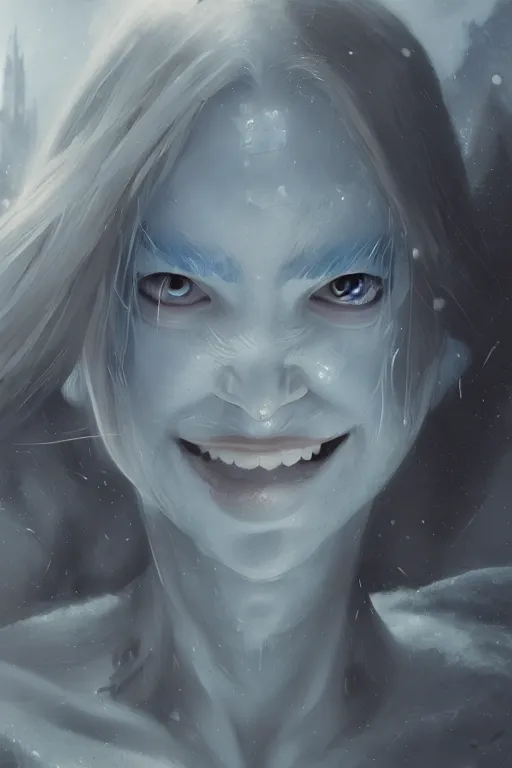 Prompt: portrait, ice fairy, face portrait, raphael lacoste, eddie mendoza, alex ross, concept art, matte painting, highly detailed, rule of thirds, dynamic lighting, cinematic, detailed, denoised, centerd